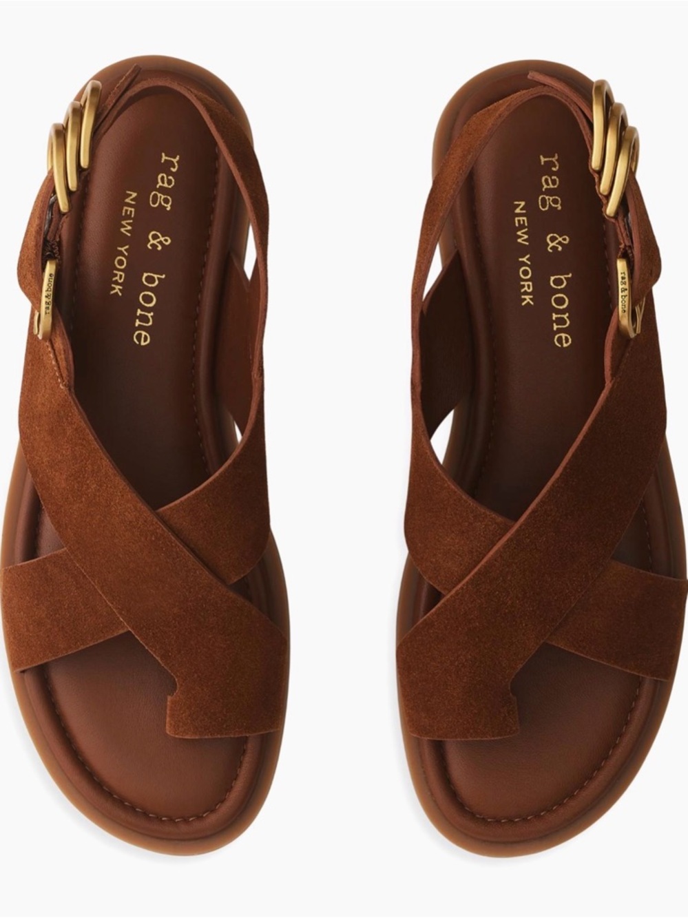 BRAND NEW Rag & Bone Gia Suede Sandals with Gold Buckle - Sz 37.5
